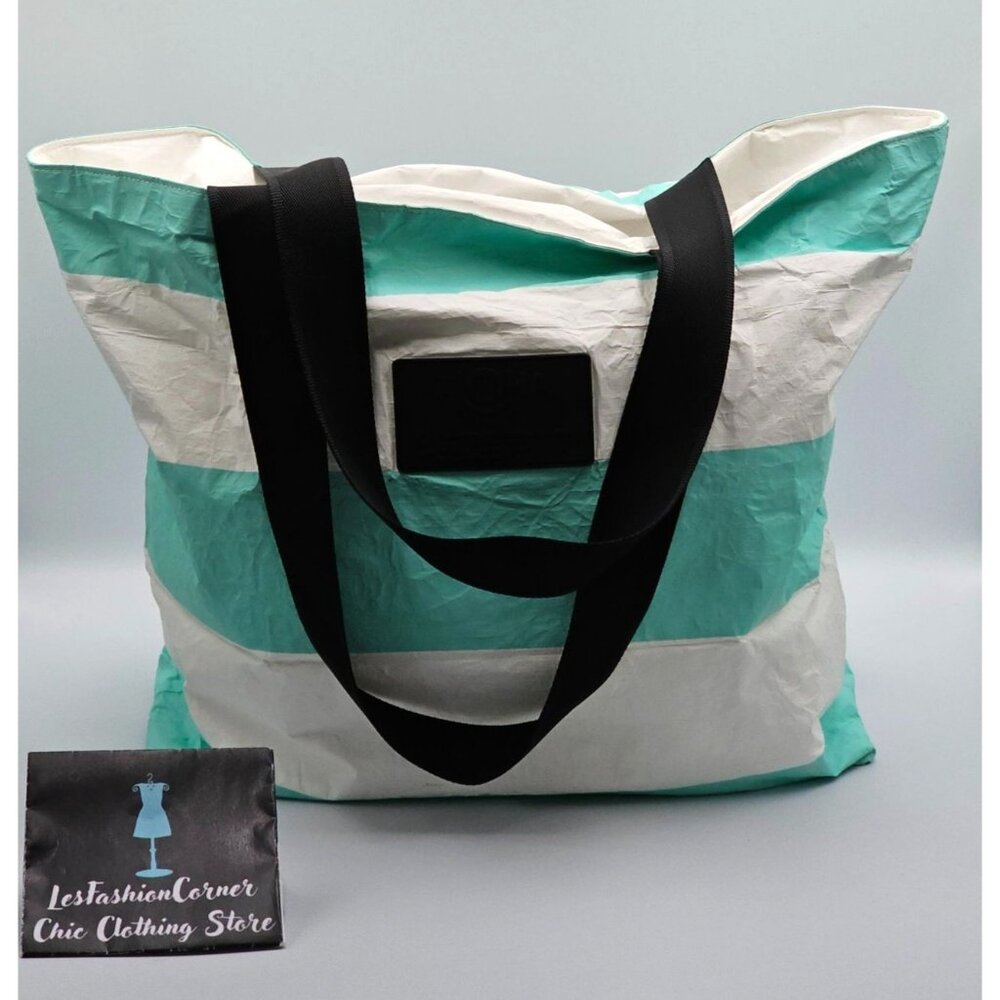 Aloha Collection Women's Aqua White Striped Splash-Proof Tote Bag Sz L 2559 - Picture 2 of 13